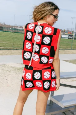Red & Black Checkered Baseball Skirt