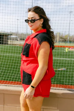 Red & Black Gauze Short