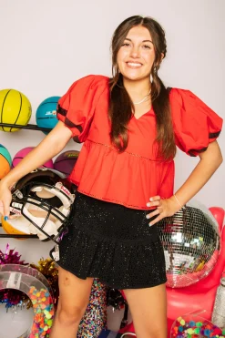 Red & Black QOS Jersey Peplum Top