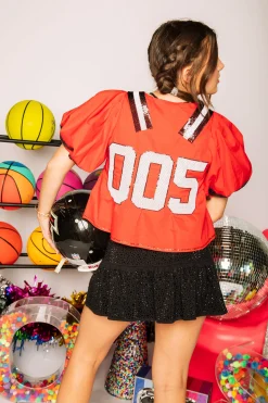 Red & Black QOS Jersey Peplum Top
