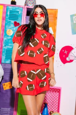 Red & Brown Fuzzy Football Top