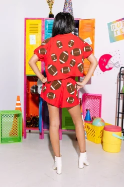 Red & Brown Fuzzy Football Top