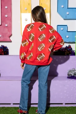 Red & Gold Rhinestone Lace Football Sweatshirt