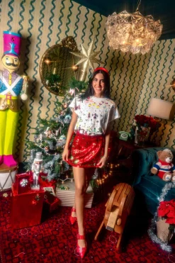 Red & Green Holly Sequin Skort