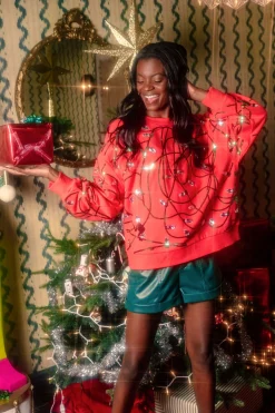 Red & Green Jeweled Christmas Lights Sweatshirt