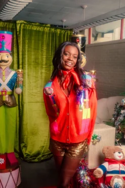 Red & Neon Nutcracker Cardigan