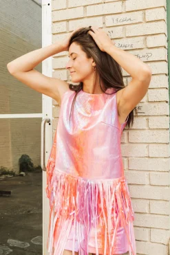 Red & Purple Leather Fringe Tank