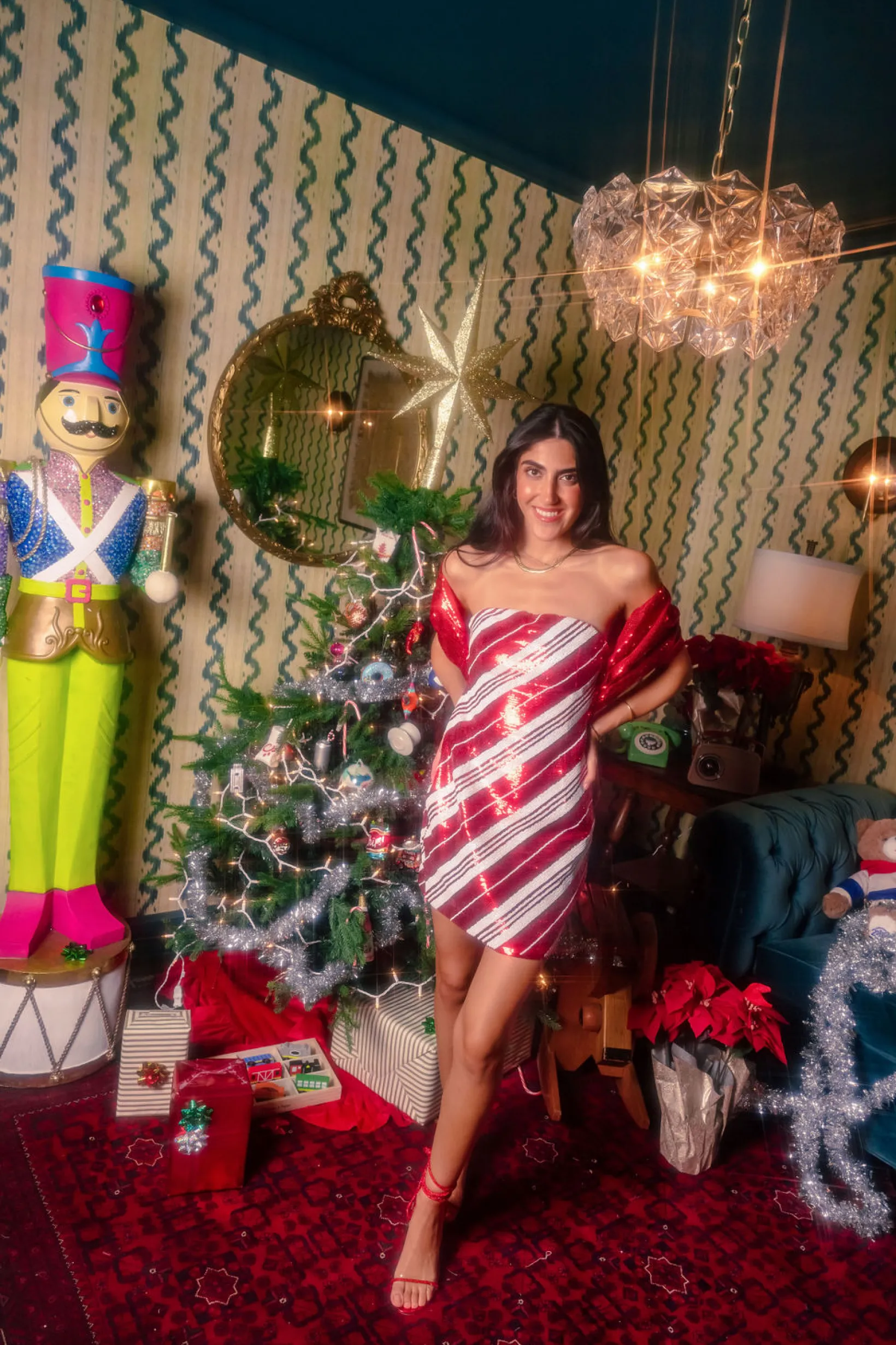 Red & White Candy Cane Bow Back Cocktail Dress