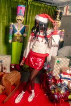 Red & White Vintage Needlepoint Reindeer Sweater