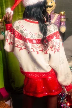 Red & White Vintage Needlepoint Reindeer Sweater