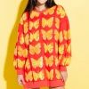 Red & Yellow Butterfly Sweatshirt Dress