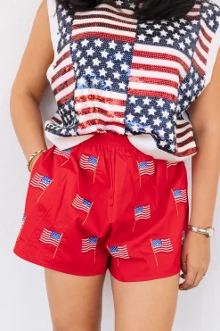 Red Beaded American Flag Short