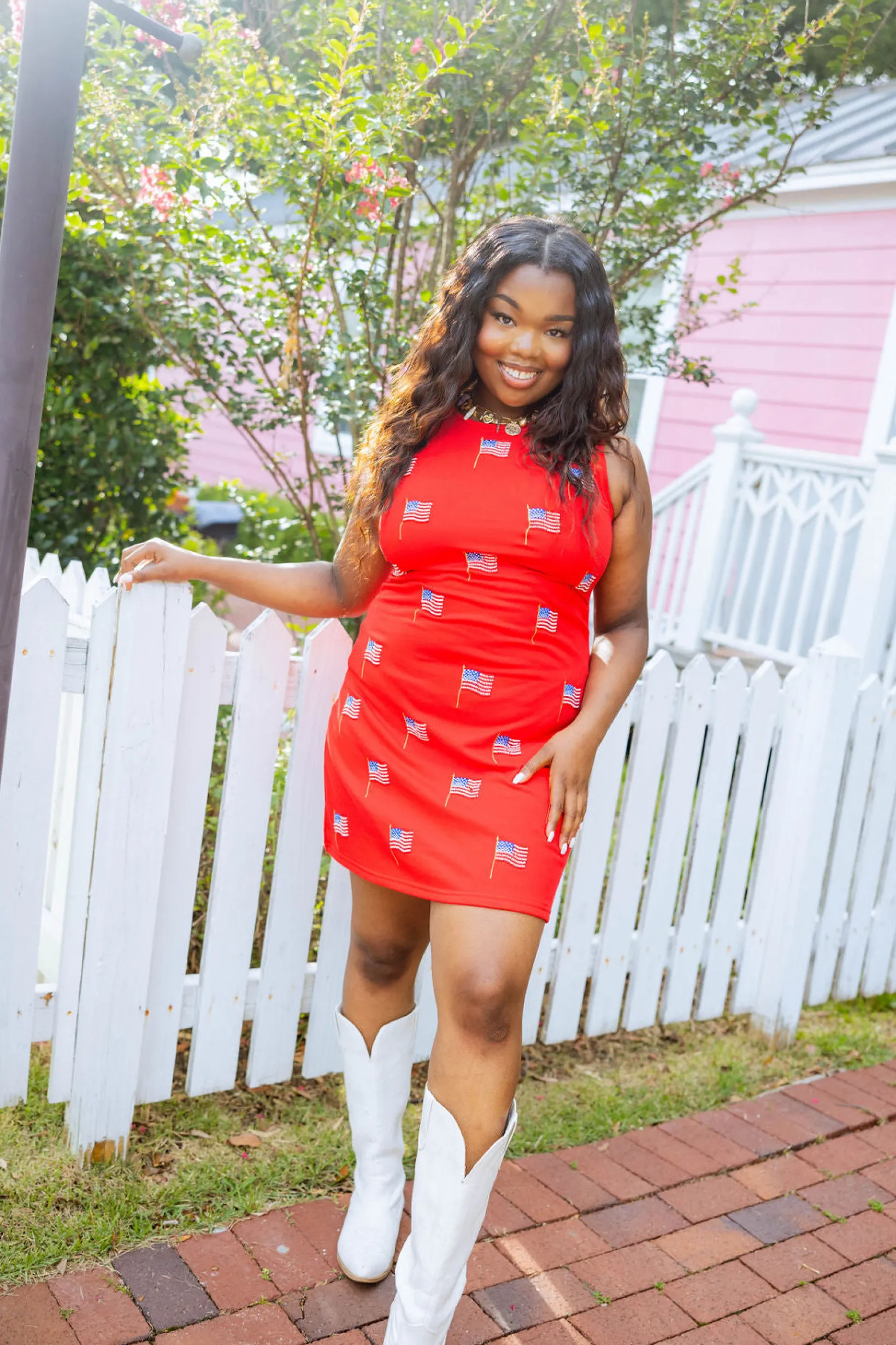 Red Beaded Flag Tank Dress