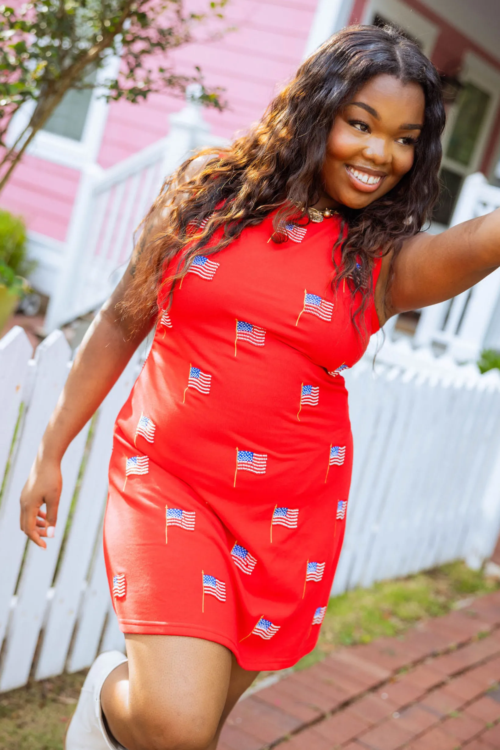 Red Beaded Flag Tank Dress