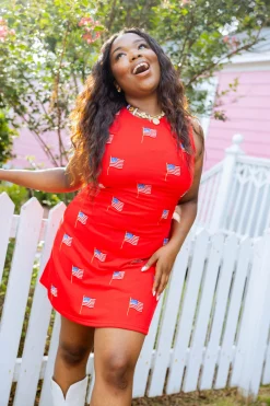 Red Beaded Flag Tank Dress