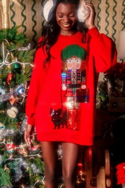 Red Blonde Haired Lady Nutcracker Sweatshirt Dress