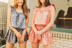 Red Butterfly Ruffle Tank