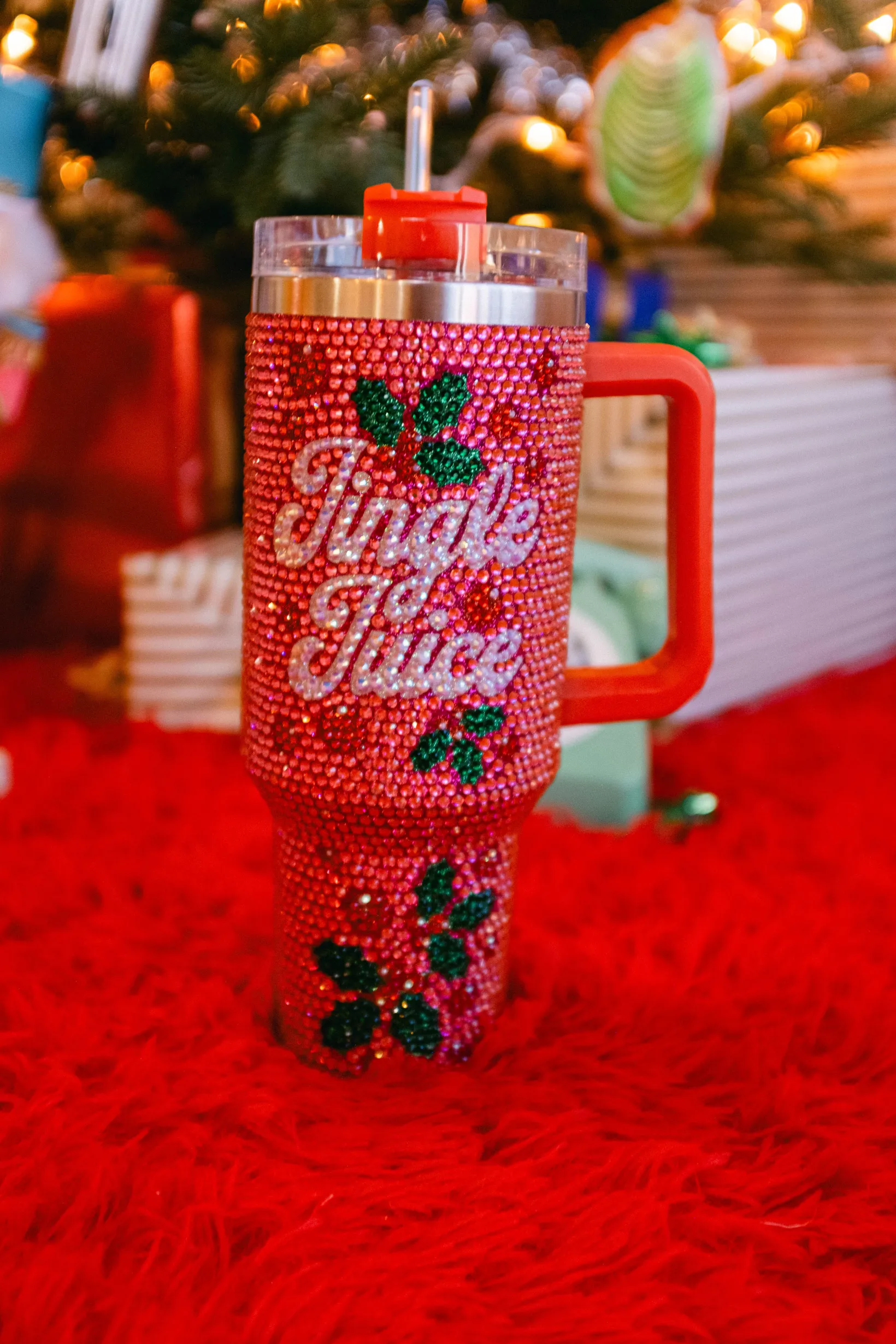 Red 'Jingle Juice' Rhinestone Tumbler