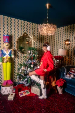 Red Martini Nutcracker Poof Sleeve Sweatshirt Dress