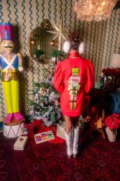 Red Martini Nutcracker Poof Sleeve Sweatshirt Dress