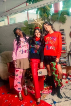 Red Merry Everything Glitter Script Sweater