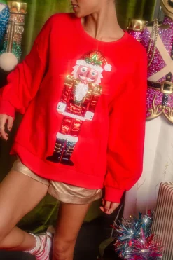 Red Metallic Santa Nutcracker Sweatshirt