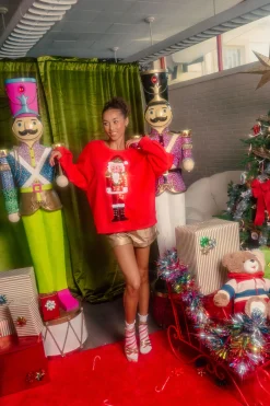 Red Metallic Santa Nutcracker Sweatshirt