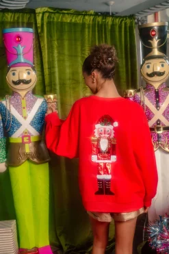 Red Metallic Santa Nutcracker Sweatshirt