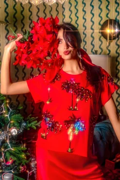 Red Multi Christmas Light Palm Tree Tee