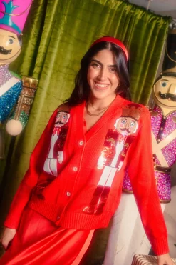 Red Nutcracker in Leopard Blazer Cardigan