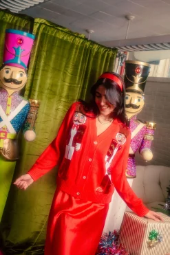 Red Nutcracker in Leopard Blazer Cardigan