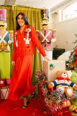 Red Nutcracker in Leopard Blazer Cardigan