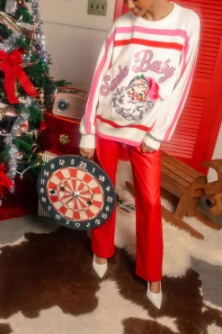 Red, Pink & White Stripe 'Santa Baby' Fuzzy Santa Sweater