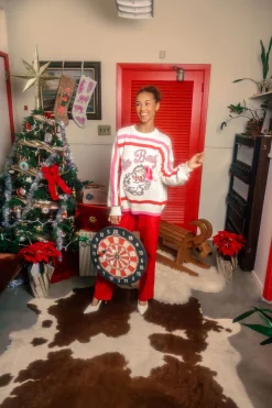 Red, Pink & White Stripe 'Santa Baby' Fuzzy Santa Sweater
