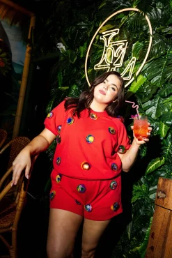 Red Rainbow Pom Pom Short