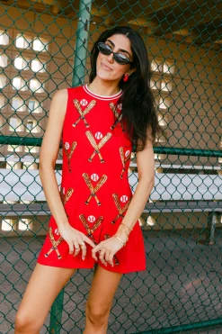 Red Scattered Baseball Bat Tank Dress