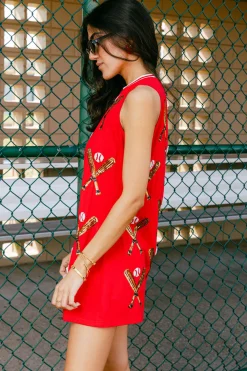 Red Scattered Baseball Bat Tank Dress