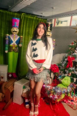 Red, White & Green Colorblock 'Ho Ho Ho' Sweater