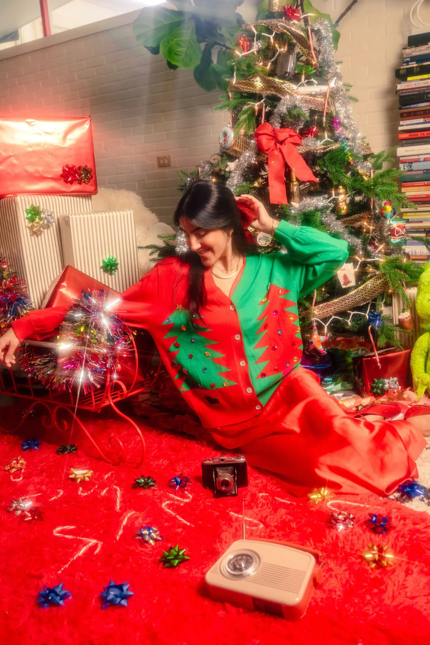 Red/Green Christmas Tree Cardigan