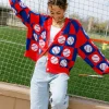 Royal & Red Checkered Baseball Cardigan