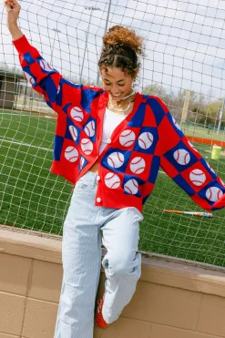 Royal & Red Checkered Baseball Cardigan