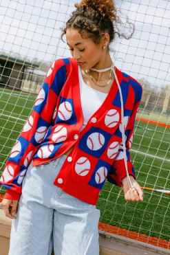 Royal & Red Checkered Baseball Cardigan