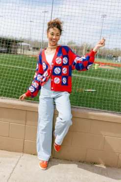 Royal & Red Checkered Baseball Cardigan