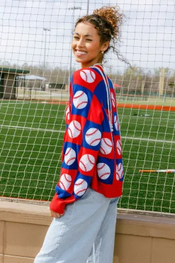Royal & Red Checkered Baseball Cardigan