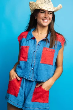 Royal & Red Gauze Short