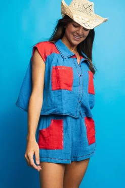 Royal & Red Gauze Short