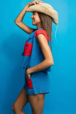 Royal & Red Gauze Top