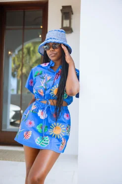 Royal Blue Paradise Icon Cotton Skirt