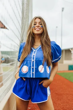 Royal Blue Peplum Baseball Top