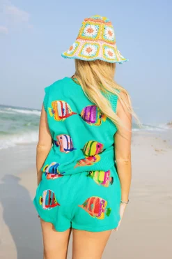 Seafoam Green Fish Button Up Cardigan